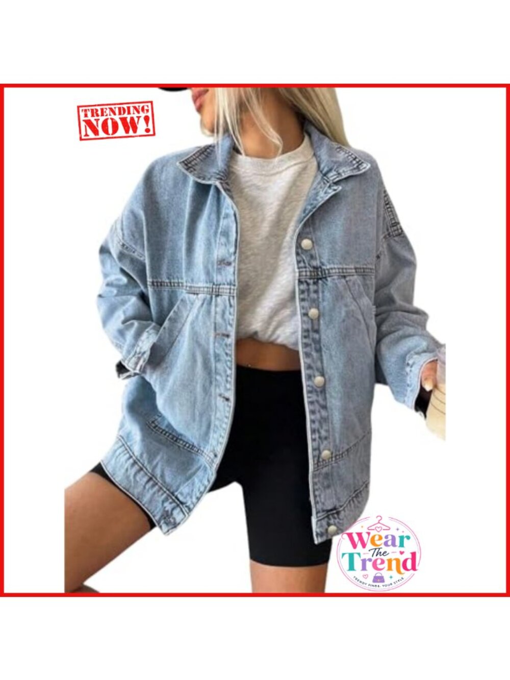 Oversized Button Down Jean Jacket Women Long Sleeve Classic